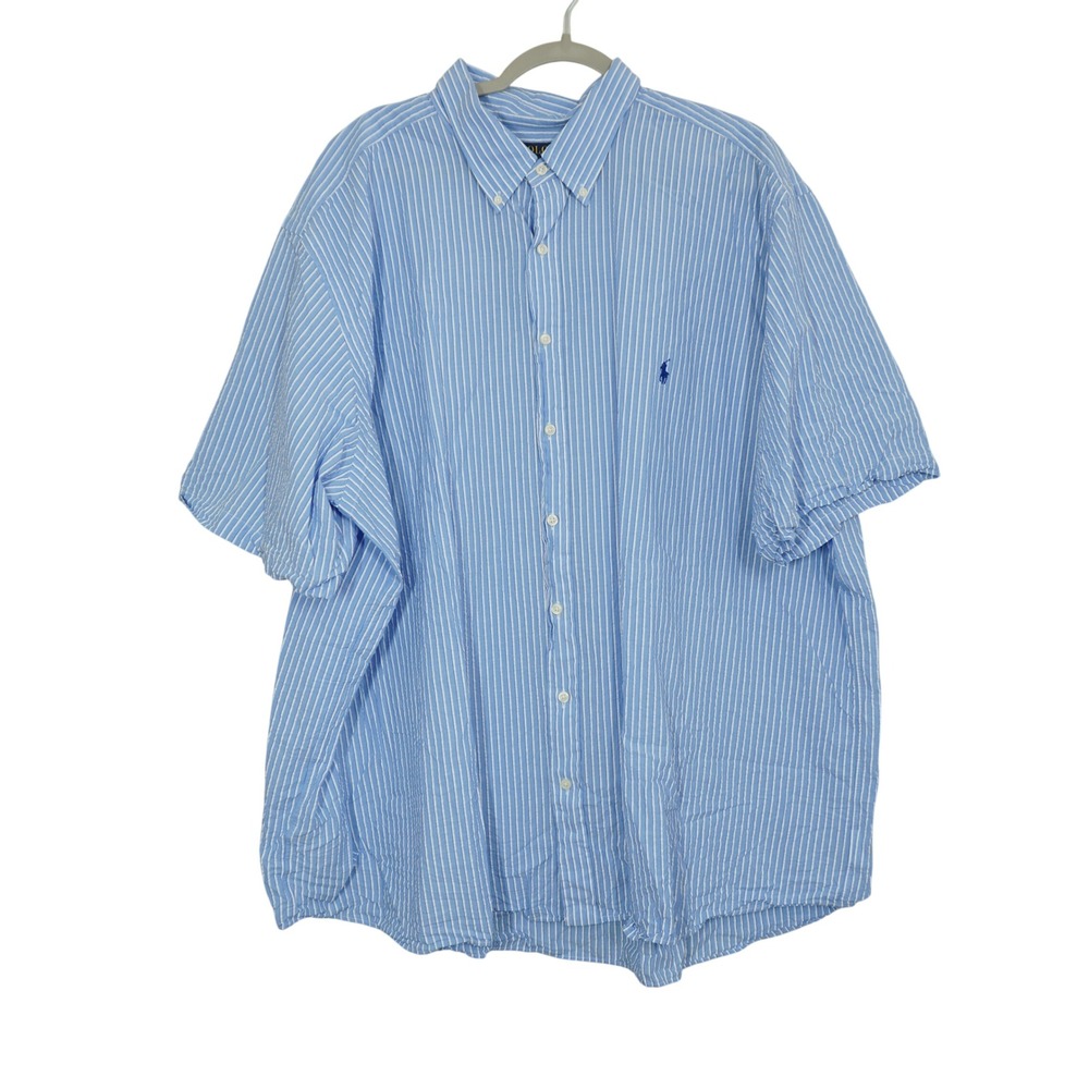 Polo Ralph Lauren Men's 3XB Blue White Striped Seersucker Short Sleeve Shirt